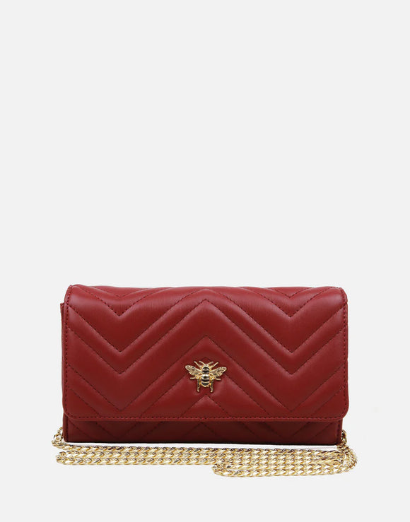 Alice Wheeler London Ladies Vegan Faux Leather Camden Quilted Purse and Clutch Bag - Pomegranate Red