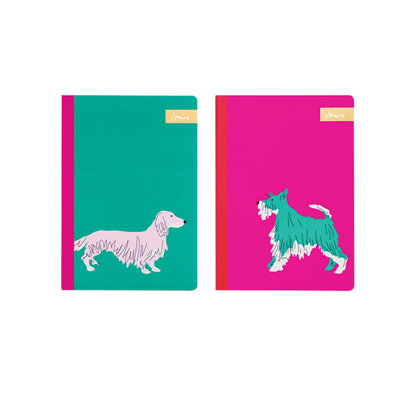 Joules Brights Set of 2 x A5 Pink & Green Dog Print Notebooks