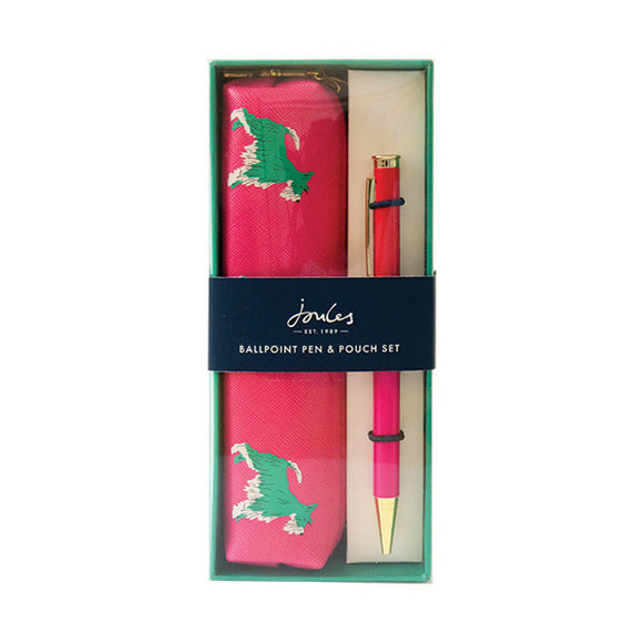 Joules Brights Pen & Pink Pencil Case (Pouch) Set With Dog Print
