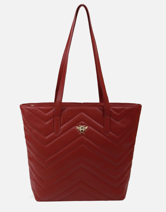 Alice Wheeler London Ladies Vegan Faux Leather Knightsbridge Quilted Tote Bag - Pomegranate Red