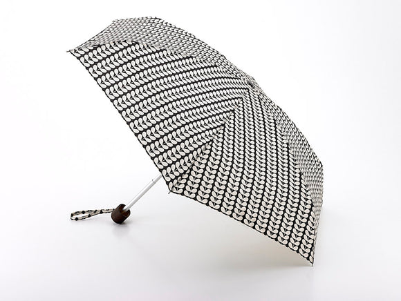 Orla Kiely Tiny-2 Lightweight Compact Umbrella - Small Bi-Colour Stem Black & Cream