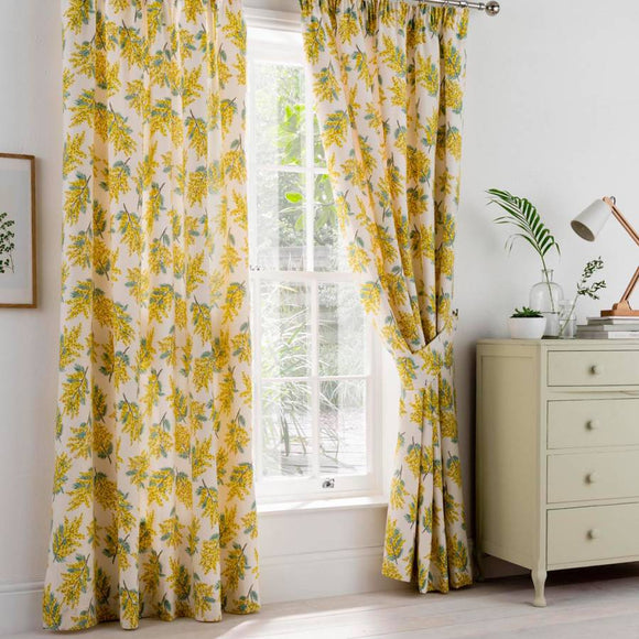 Cath Kidston Mimosa Flower Citrine Pencil Pleat Lined Curtains