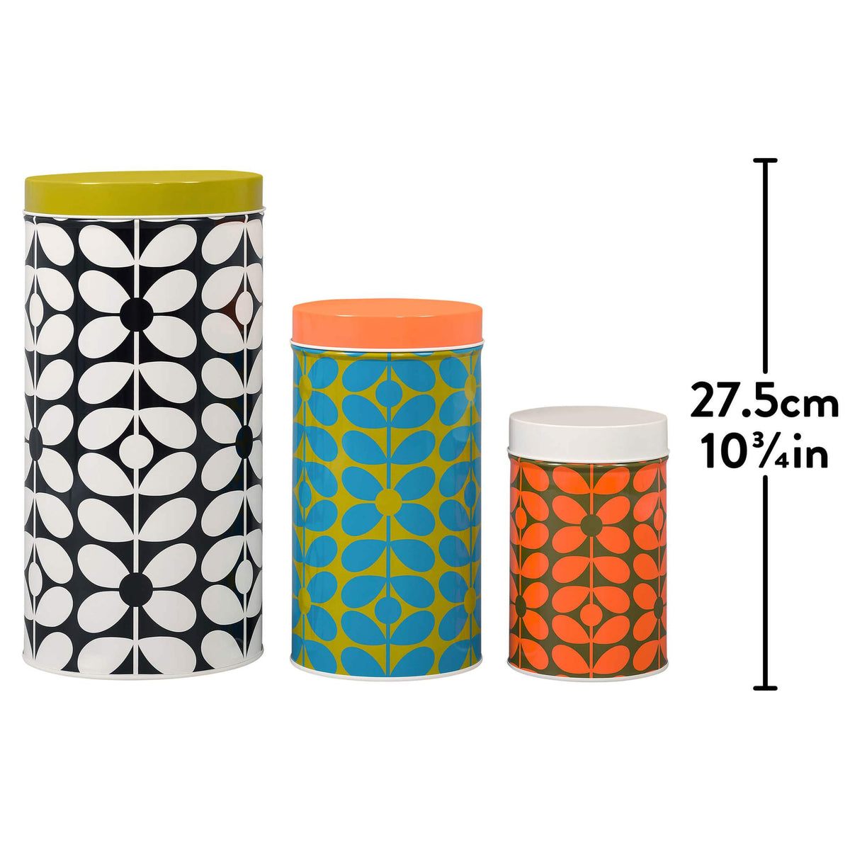 Orla Kiely Set of 3 Storage Tins/Canisters 60s Stem Babylon Emporium