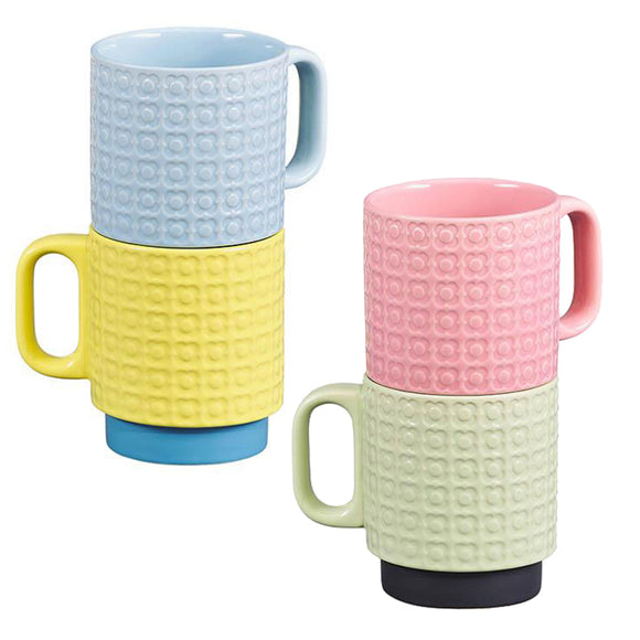 Orla Kiely Set of 4 Ceramic Stacking Mugs - Pressed Flower Multi Colours