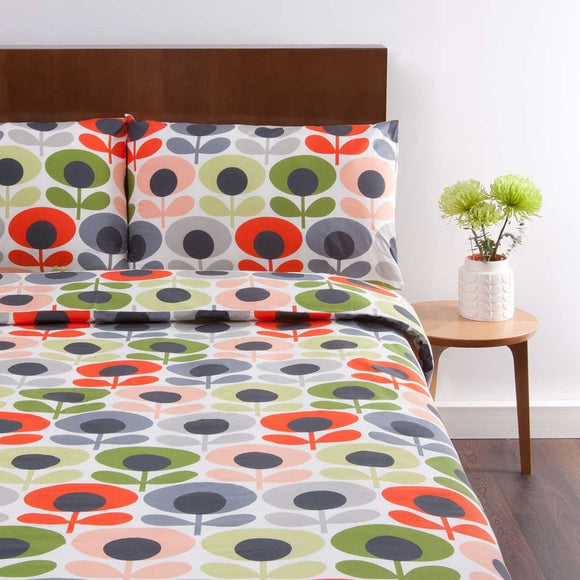 Orla Kiely Duvet Set (Duvet Cover & 2 Pillowcases) SINGLE - Multi Flower Oval Tomato