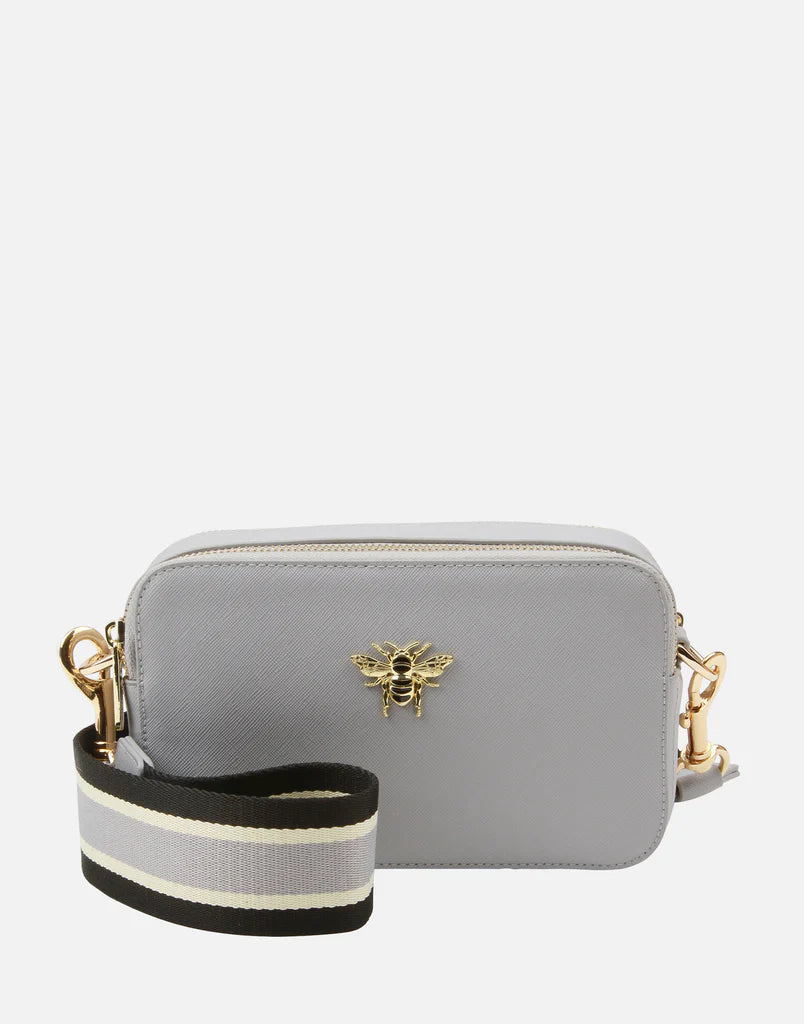 Ladies grey cross body top bag