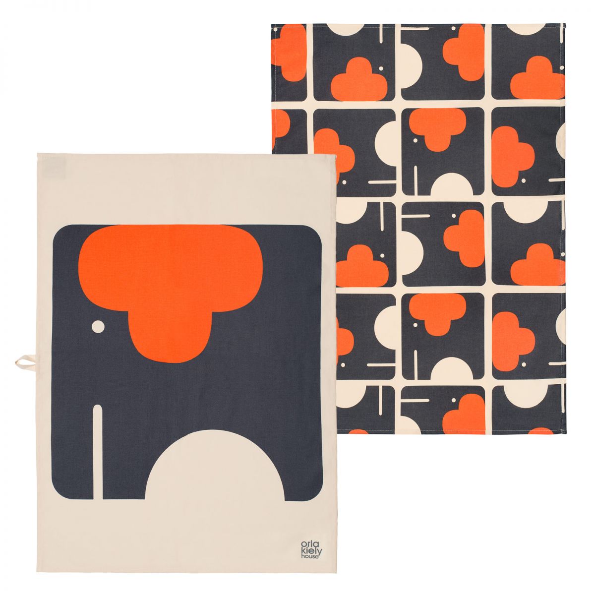 Orla Kiely Set of 2 Tea Towels Orange Elephant