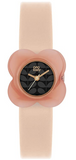 Orla Kiely Poppy Watch with Pink Resin Case, Black Dial and Cream Leather Strap