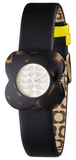 Orla Kiely Poppy Watch with Tortoiseshell Resin Case, Cream Dial and Black Leather Strap