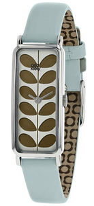 Orla Kiely Stem Watch with Stainless Steel Case, Olive Stem Print Dial and Sky Blue Strap