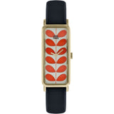 Orla Kiely Stem Watch with Gold Plated Case, Grey Stem Print Dial and Olive Strap
