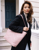 Alice Wheeler London Ladies Vegan Faux Leather Knightsbridge Quilted Tote Bag - Pink