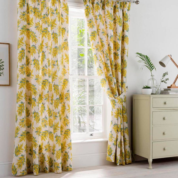 Cath Kidston Mimosa Flower Citrine Pencil Pleat Lined Curtains