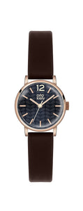 Orla Kiely "Frankie" Rose Gold with Dark Brown Leather Strap Watch