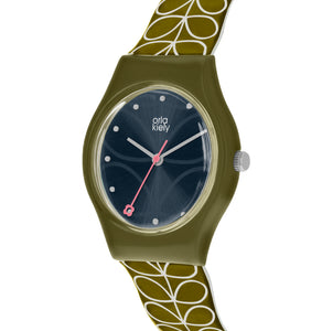 Orla Kiely Bobby Ladies Olive Plastic Strap Stem Print Watch