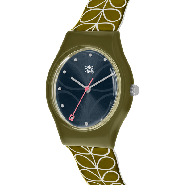 Orla Kiely Bobby Ladies Olive Plastic Strap Stem Print Watch