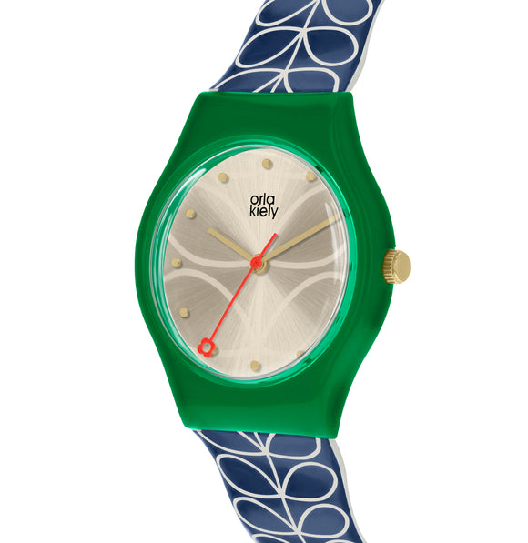 Orla Kiely Bobby Ladies Navy Plastic Strap Stem Print Watch
