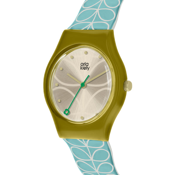 Orla Kiely Bobby Ladies Sky Blue Plastic Strap Stem Print Watch