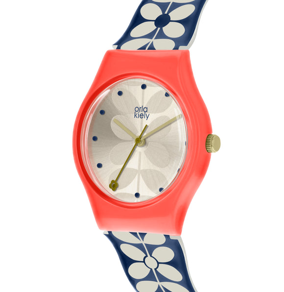 Orla Kiely Bobby Ladies Navy Plastic Strap Stem Sprig Print Watch