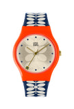 Orla Kiely Bobby Ladies Navy Plastic Strap Stem Sprig Print Watch