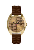 Orla Kiely Beatrice Ladies Dark Brown Leather Strap Embossed Stem Print Watch
