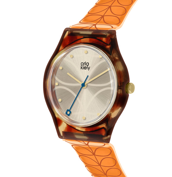 Orla Kiely Bobby Ladies Orange Plastic Strap Stem Print Watch