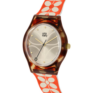 Orla Kiely Bobby Ladies Red Plastic Strap Stem Sprig Print Watch