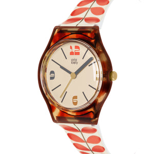 Orla Kiely Bobby Ladies Cream with Red Printed Plastic Strap Stem Print Watch