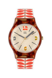 Orla Kiely Bobby Ladies Cream with Red Printed Plastic Strap Stem Print Watch