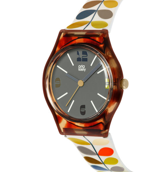 Orla Kiely Bobby Ladies Cream with Multicoloured Printed Plastic Strap Stem Print Watch