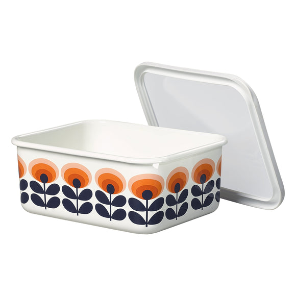 Orla Kiely Large Enamel Storage Container with Lid - 70s Oval Flower
