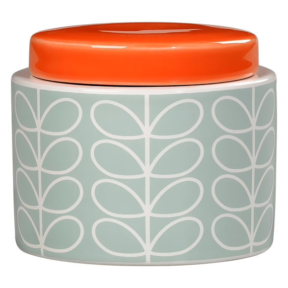 Orla Kiely Small Ceramic Storage Jar with Lid - Linear Stem Duck Egg Blue