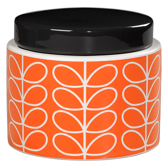 Orla Kiely Small Ceramic Storage Jar with Lid - Linear Stem Persimmon