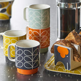 Orla Kiely Set of 4 Ceramic Stacking Mugs (330ml) - Linear Stem