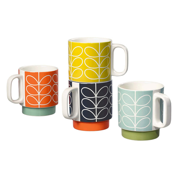 Orla Kiely Set of 4 Ceramic Stacking Mugs (330ml) - Linear Stem