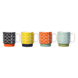 Orla Kiely Set of 4 Ceramic Stacking Mugs (330ml) - Linear Stem