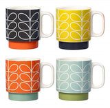 Orla Kiely Set of 4 Ceramic Stacking Mugs (330ml) - Linear Stem