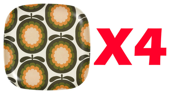 Orla Kiely Bamboo Large Plates - Cantaloupe Melon Khaki (Set of 4)
