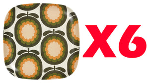 Orla Kiely Bamboo Large Plates - Cantaloupe Melon Khaki (Set of 6)