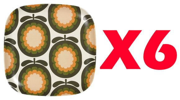 Orla Kiely Bamboo Large Plates - Cantaloupe Melon Khaki (Set of 6)
