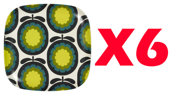 Orla Kiely Bamboo Large Plates - Cantaloupe Melon Marine (Set of 6)