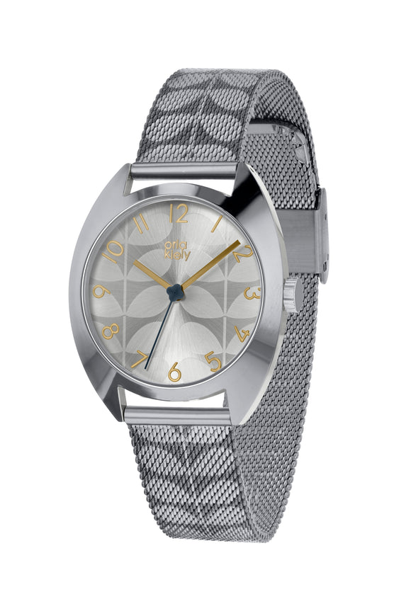 Orla Kiely Cheyne Ladies Silver Stainless Steel Mesh Stem Print Metallic Watch