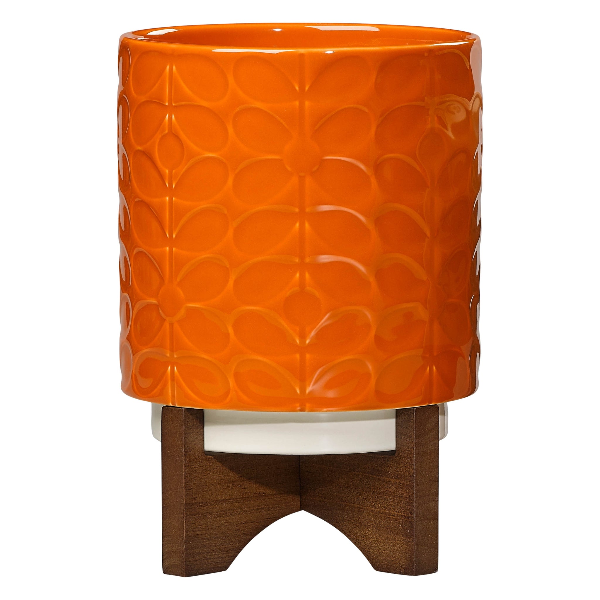 orla kiely plant pot with stand Orla Kiely Ceramic Plant Pot with Wooden Stand (Medium)