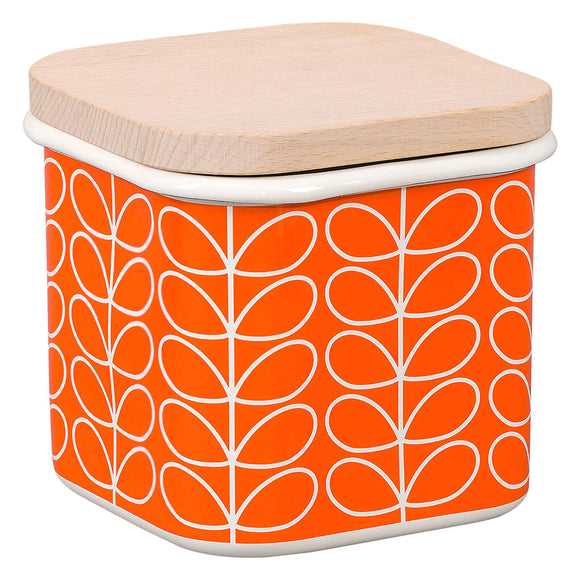 Orla Kiely Enamel Storage Jar with Lid - Linear Stem Persimmon