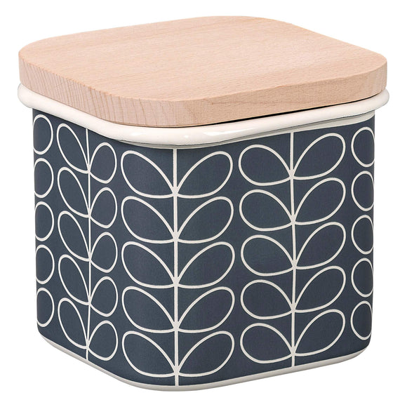 Orla Kiely Enamel Storage Jar with Lid - Linear Stem Slate