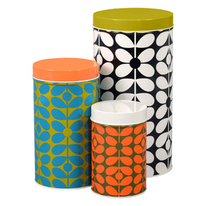 Orla Kiely Set of 3 Storage Tins/Canisters - 60s Stem