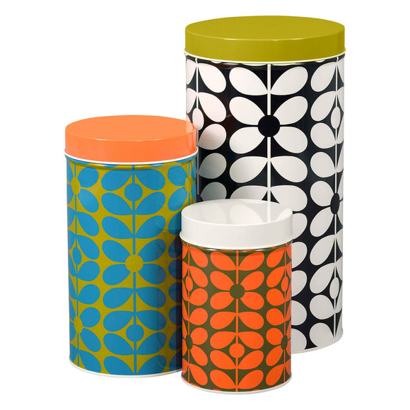 Orla Kiely Set of 3 Storage Tins/Canisters - 60s Stem