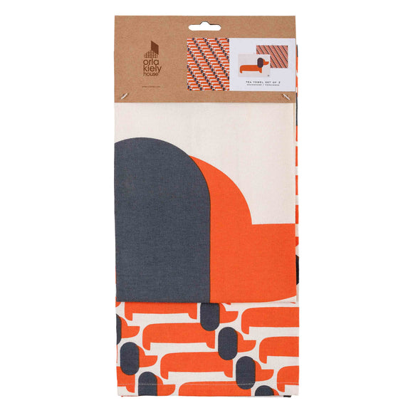 Orla Kiely Set of 2 Tea Towels - Dachshund Persimmon