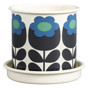 Orla Kiely Enamel Plant Pot with Saucer - Primrose Emerald