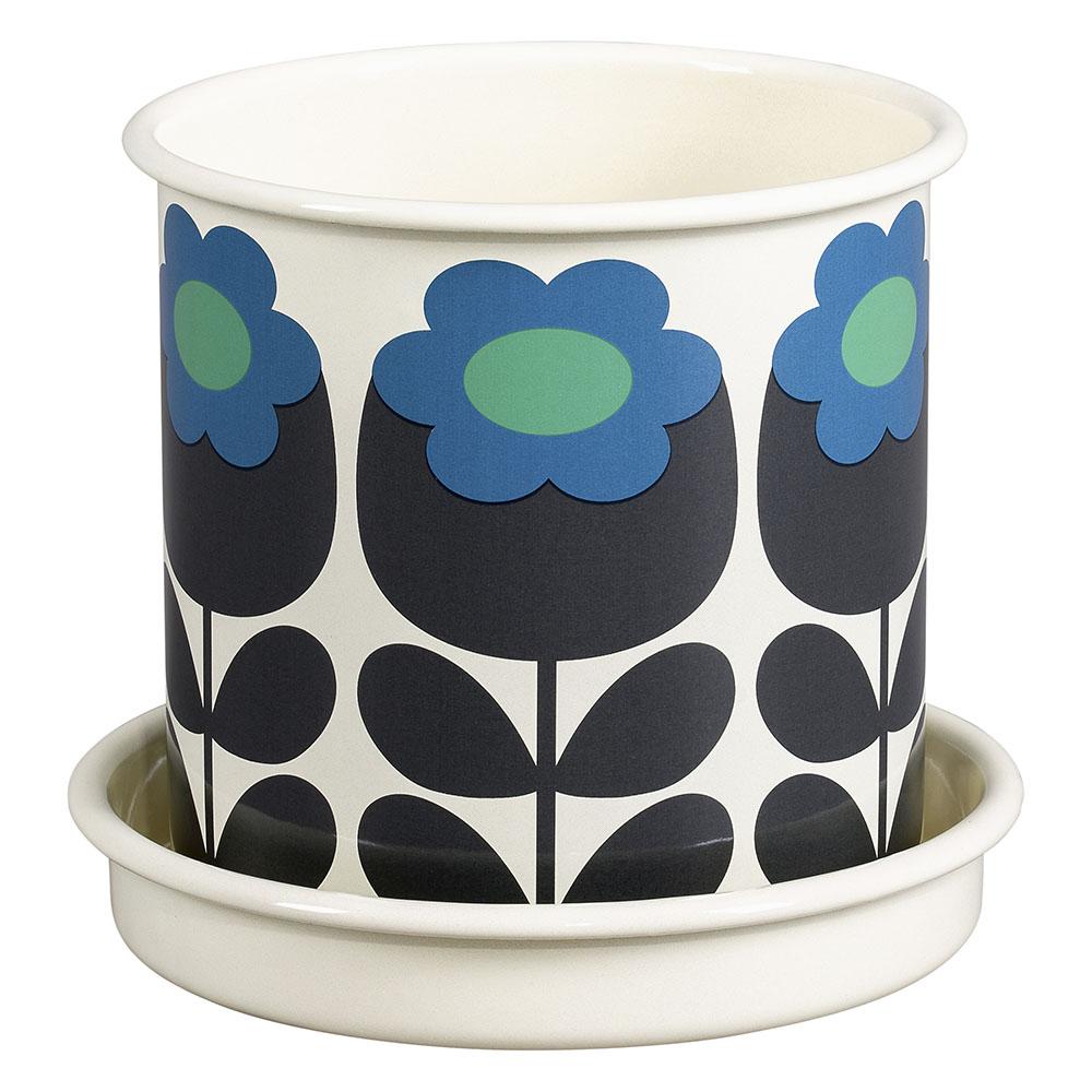 Orla Kiely Enamel Plant Pot with Saucer Primrose Emerald Babylon